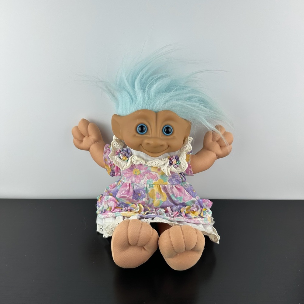 Ace Novelty Rare Treasure Trolls 1991 Troll Blue Hair 14” Plush Stuffed Doll